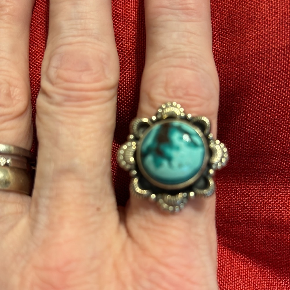 No. 8 mine. NEW STERLING SILVER no. 8 mine turquoise    Size 9 adjustable - Picture 6 of 10